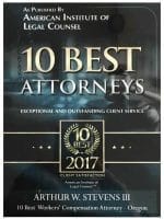 10 Best Attorneys Award For Exceptional and Outstanding Service Client Satisfaction From the American Institute of Legal Counsel